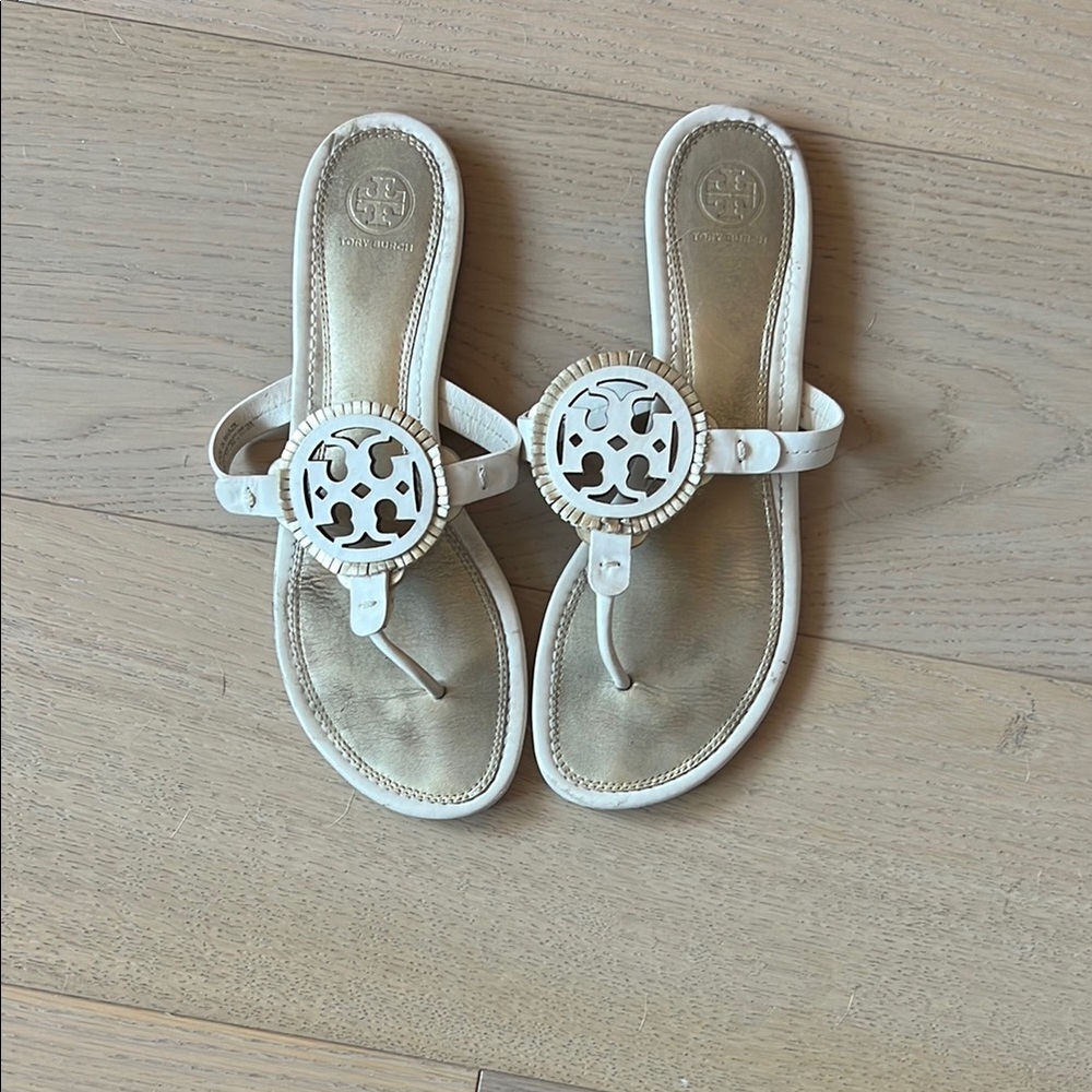 Tory Burch Miller White Sandals with Logo Accent